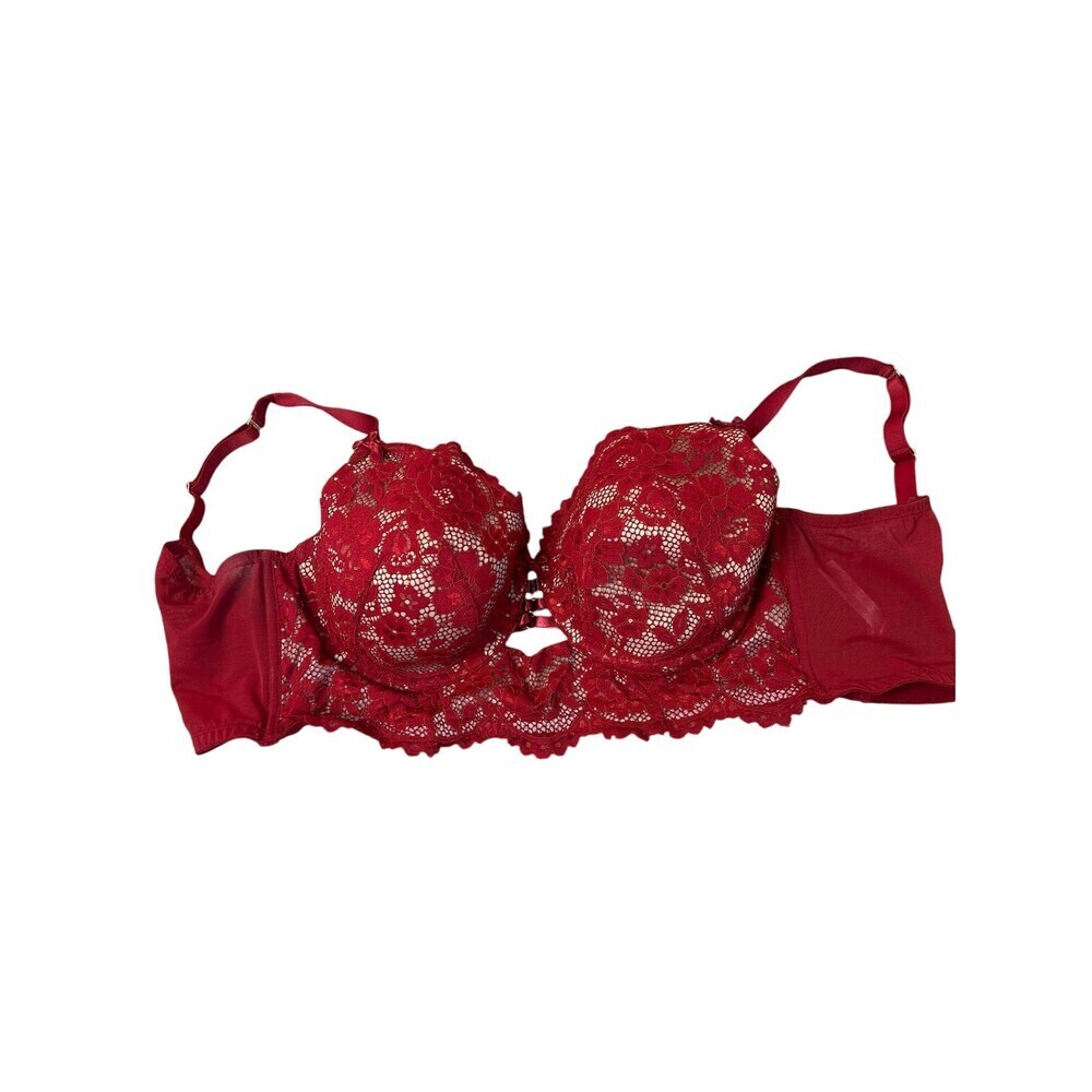 Cacique bra red lace corset style sexy padded balconette SZ 40DD